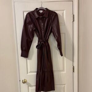 Evereve Isabella faux leather Deep Burgundy Long Sleeve belted Dress